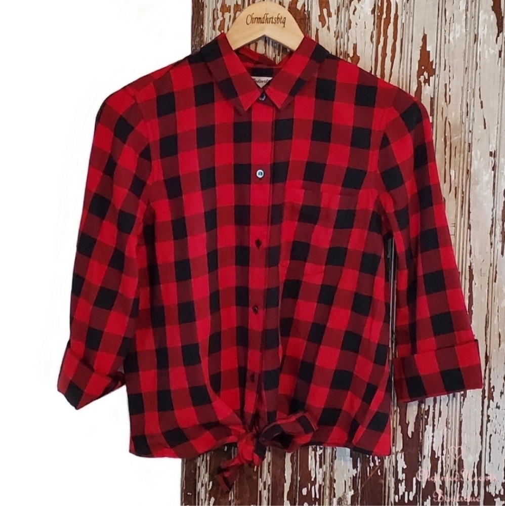 Madewell Buffalo Plaid Top Sasha Red And Black Size S